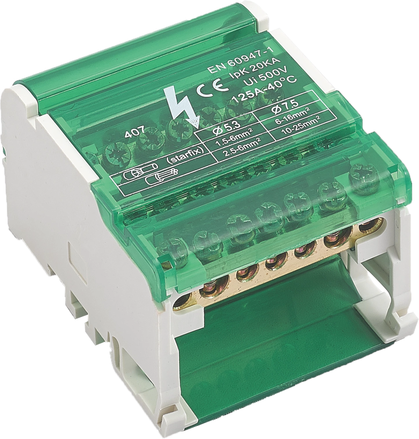 UKK407/125 125A 500V  4 way din rail terminal Copper Bar PA power distributors blocks Cable Box