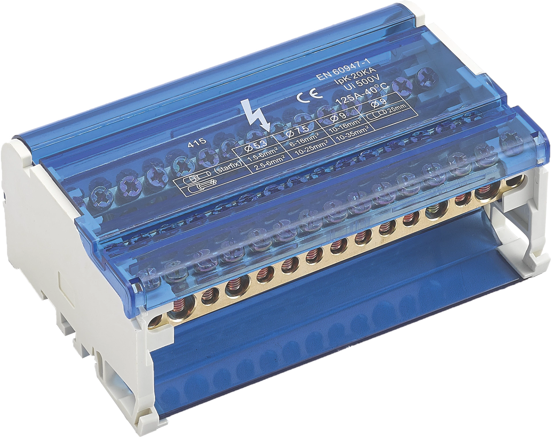 UKK 415/125 10pole 14pole high current Din rail copper terminal block distribution box